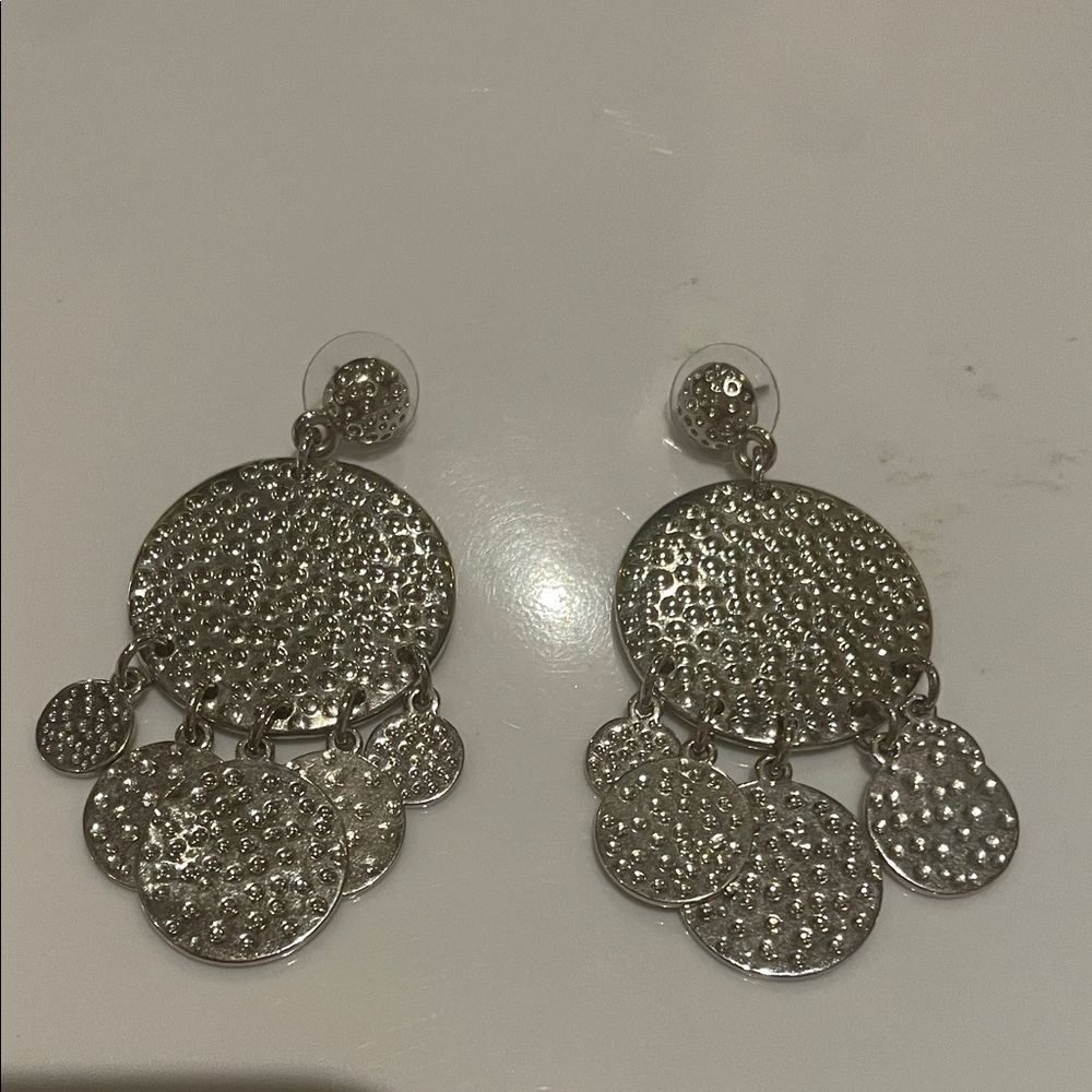 Silver Disc Drop Earrings - Women Jewelry